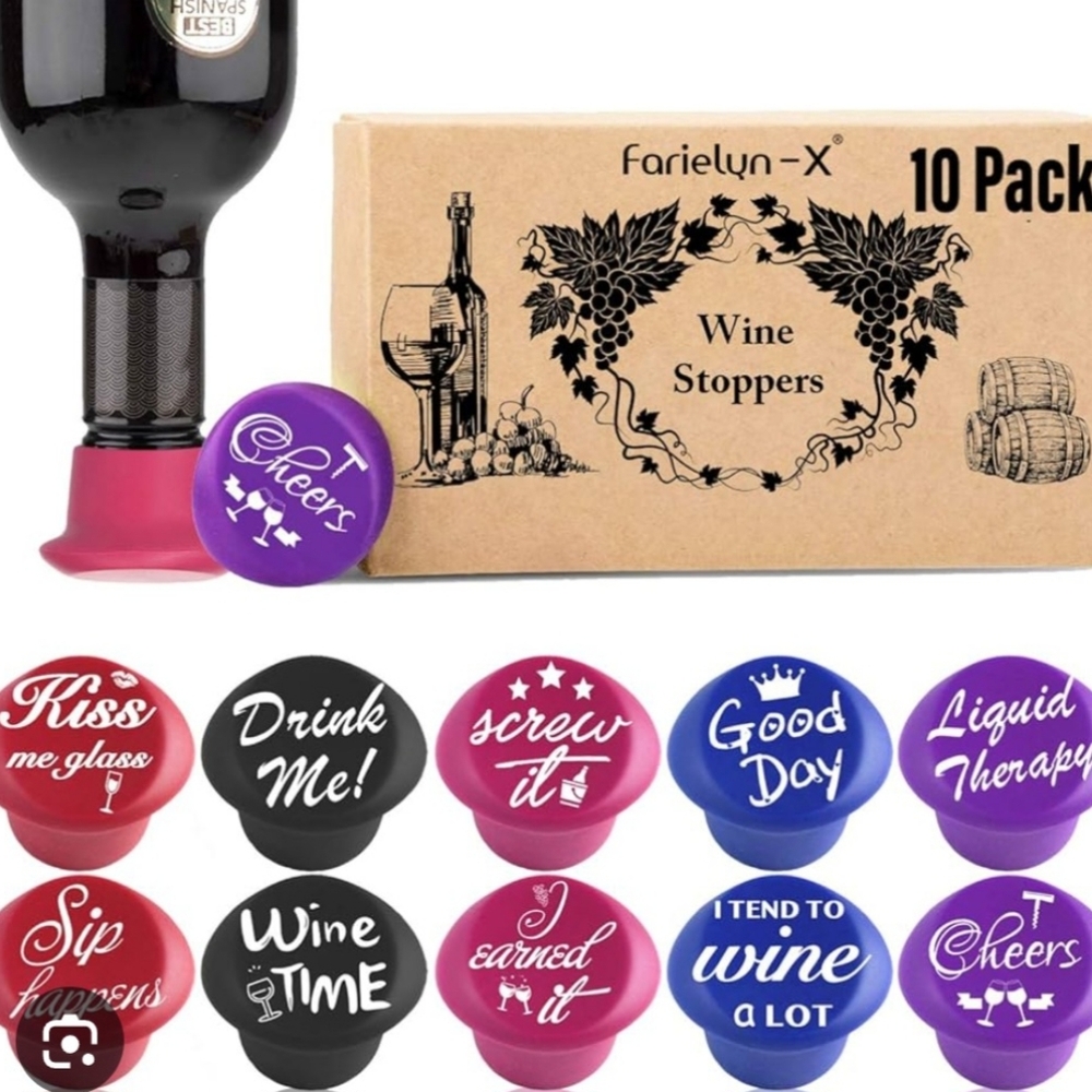 Silicone Wine Bottle Stoppers, 10 pack in box